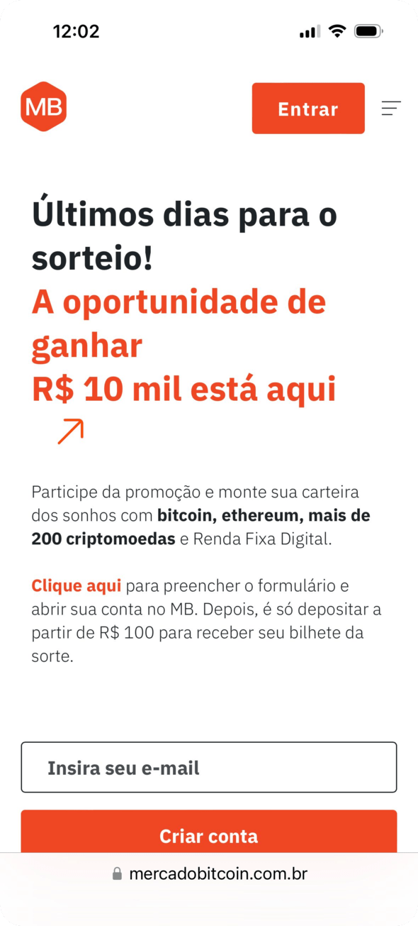 Mercado Bitcoin mobile app welcome screen (In Portuguese)