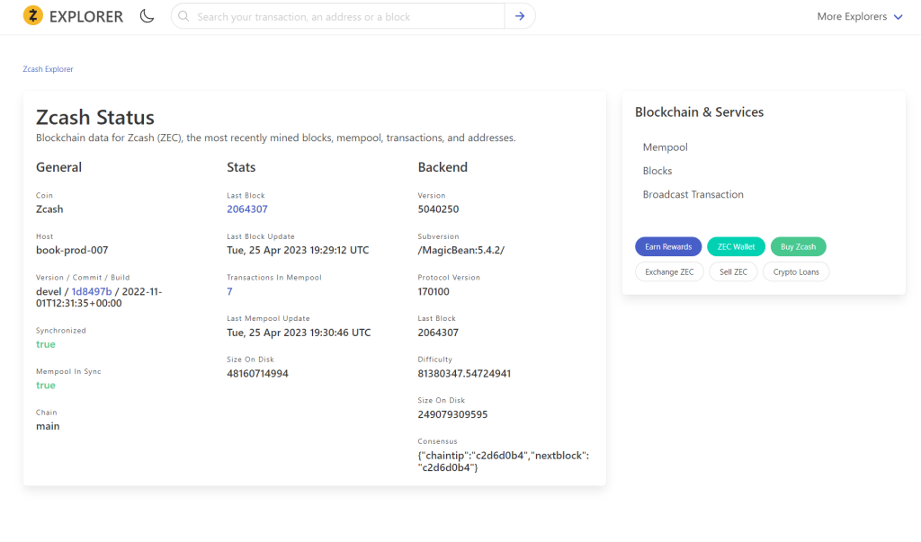 ZEC Block Explorer Z.Cash