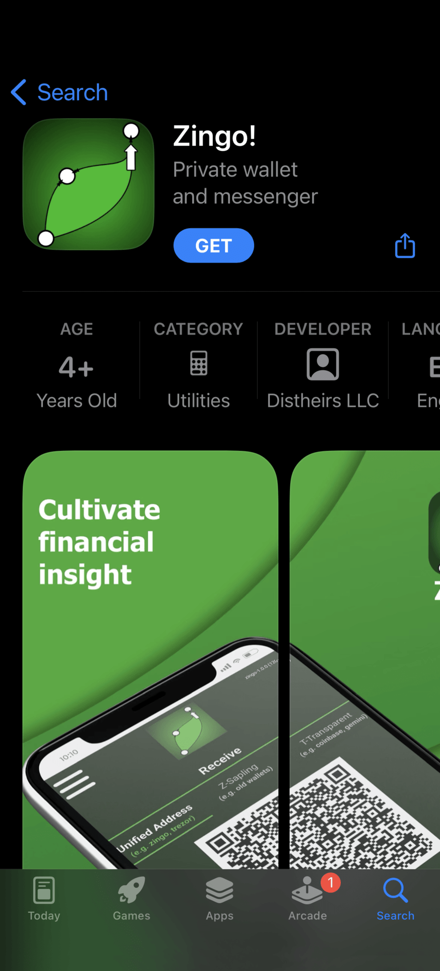 Zingo! wallet in the Apple App store